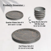 Grey Static Melamine Dinner Set – 12 Pcs