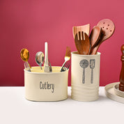 Cutlery & Ladle Holder Set – Plain White | Galvanised Iron, Glossy Finish