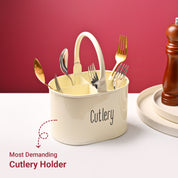 Cutlery & Ladle Holder Set – Plain White | Galvanised Iron, Glossy Finish