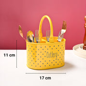 Cutlery & Ladle Holder Set – Yellow | Polka Dot Print, Glossy Finish