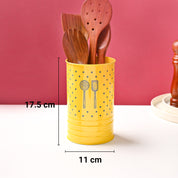 Cutlery & Ladle Holder Set – Yellow | Polka Dot Print, Glossy Finish