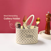 Cutlery & Ladle Holder Set – Ivory | Polka Dot Print, Glossy Finish