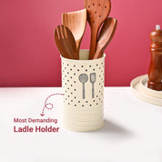 Cutlery & Ladle Holder Set – Ivory | Polka Dot Print, Glossy Finish