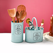 Cutlery & Ladle Holder Set – Green | Plain Design, Glossy Finish