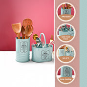 Cutlery & Ladle Holder Set – Green | Plain Design, Glossy Finish
