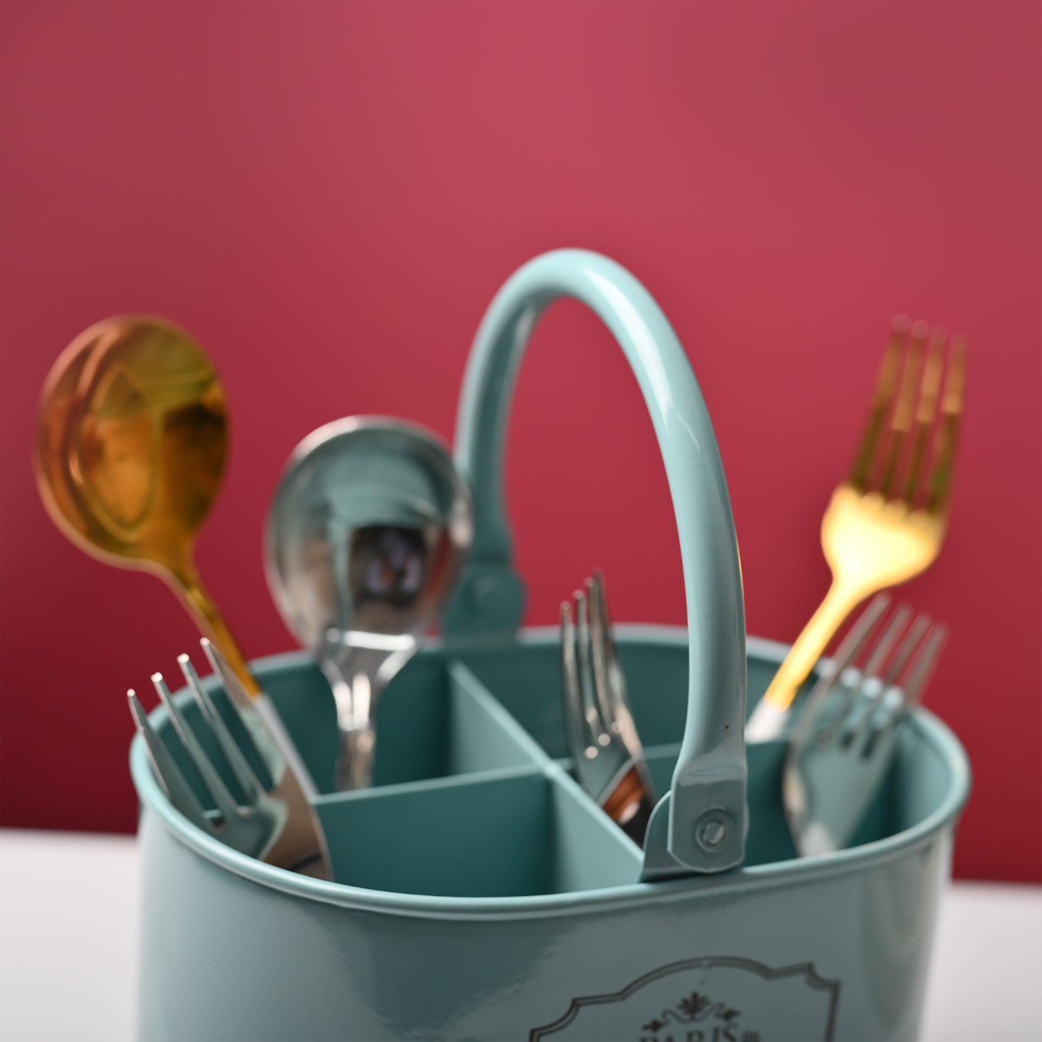 Cutlery & Ladle Holder Set – Green | Plain Design, Glossy Finish