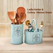 Cutlery & Ladle Holder Set – Green | Plain Design, Glossy Finish