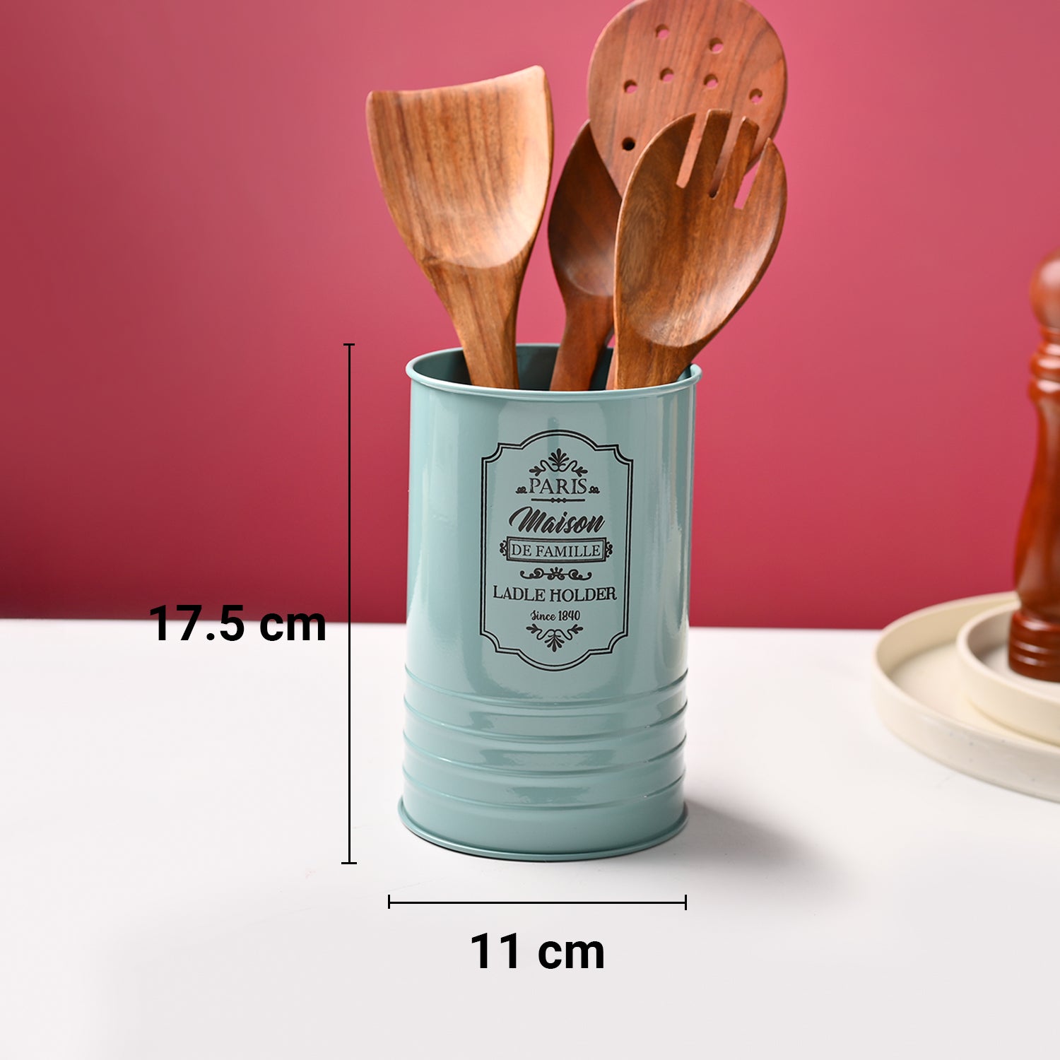 Cutlery & Ladle Holder Set – Green | Plain Design, Glossy Finish