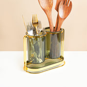 MARKET99 Iron & Plastic Tabletop Green Cutlery Holder (Set of 2)