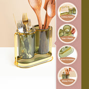 MARKET99 Iron & Plastic Tabletop Green Cutlery Holder (Set of 2)