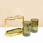 MARKET99 Iron & Plastic Tabletop Green Cutlery Holder (Set of 2)