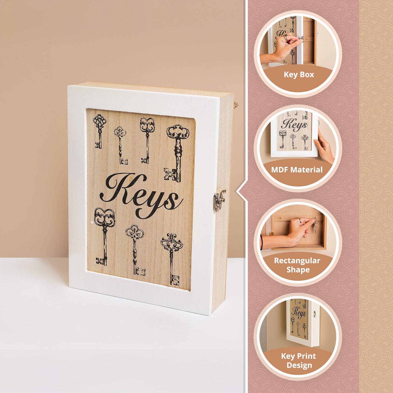 MARKET99 Brown MDF Key Bo x  with Key Print Design