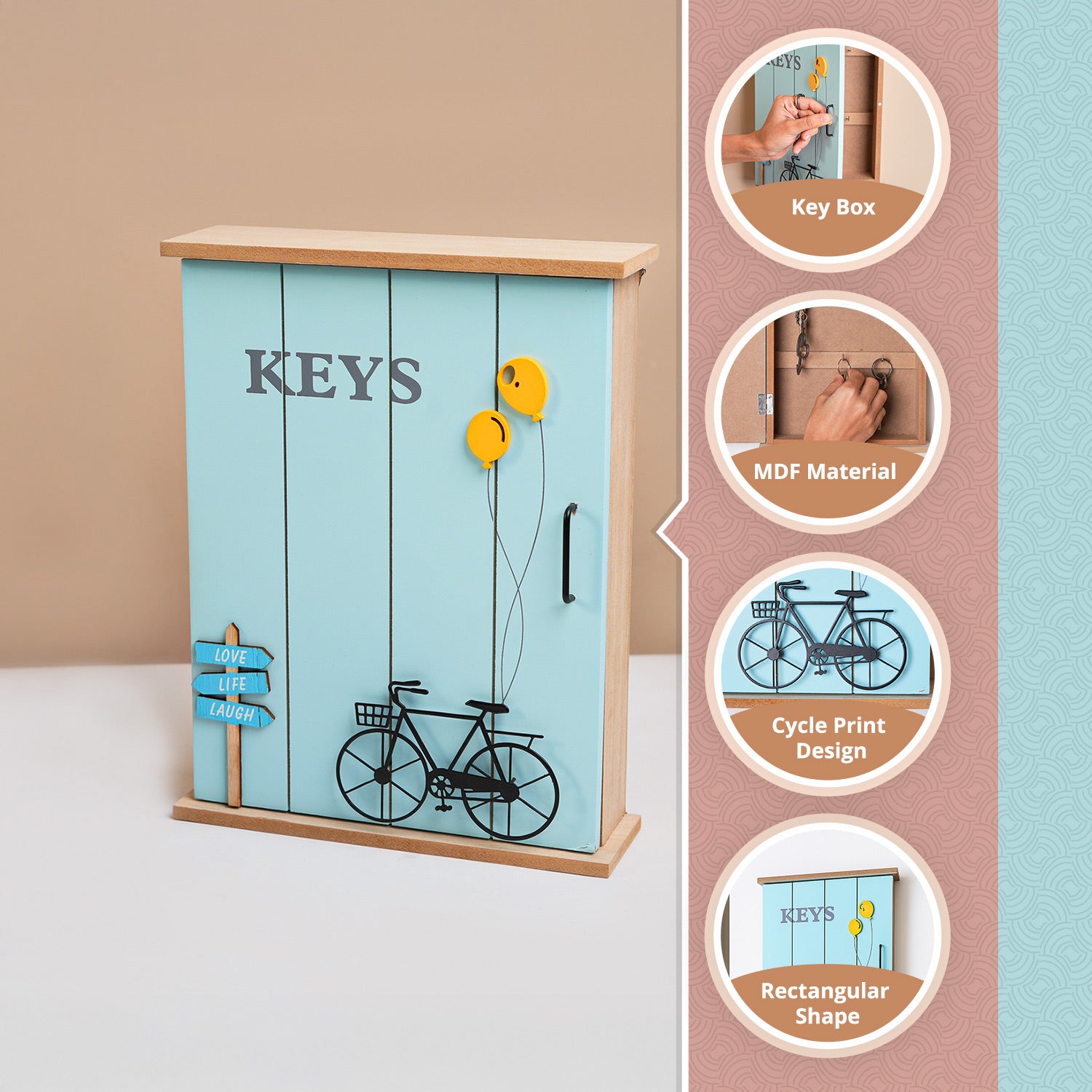 MARKET99 Blue MDF Key Bo x  with Cycle Print