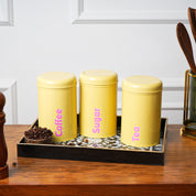 MARKET99 Yellow Iron Coffee, Tea & Sugar Jars - (1000 ml Each, Set of 3)
