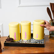 MARKET99 Yellow Iron Coffee, Tea & Sugar Jars - (1000 ml Each, Set of 3)