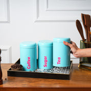 MARKET99 Turquoise Iron Coffee, Tea & Sugar Jars - (1000 ml Each, Set Of 3)