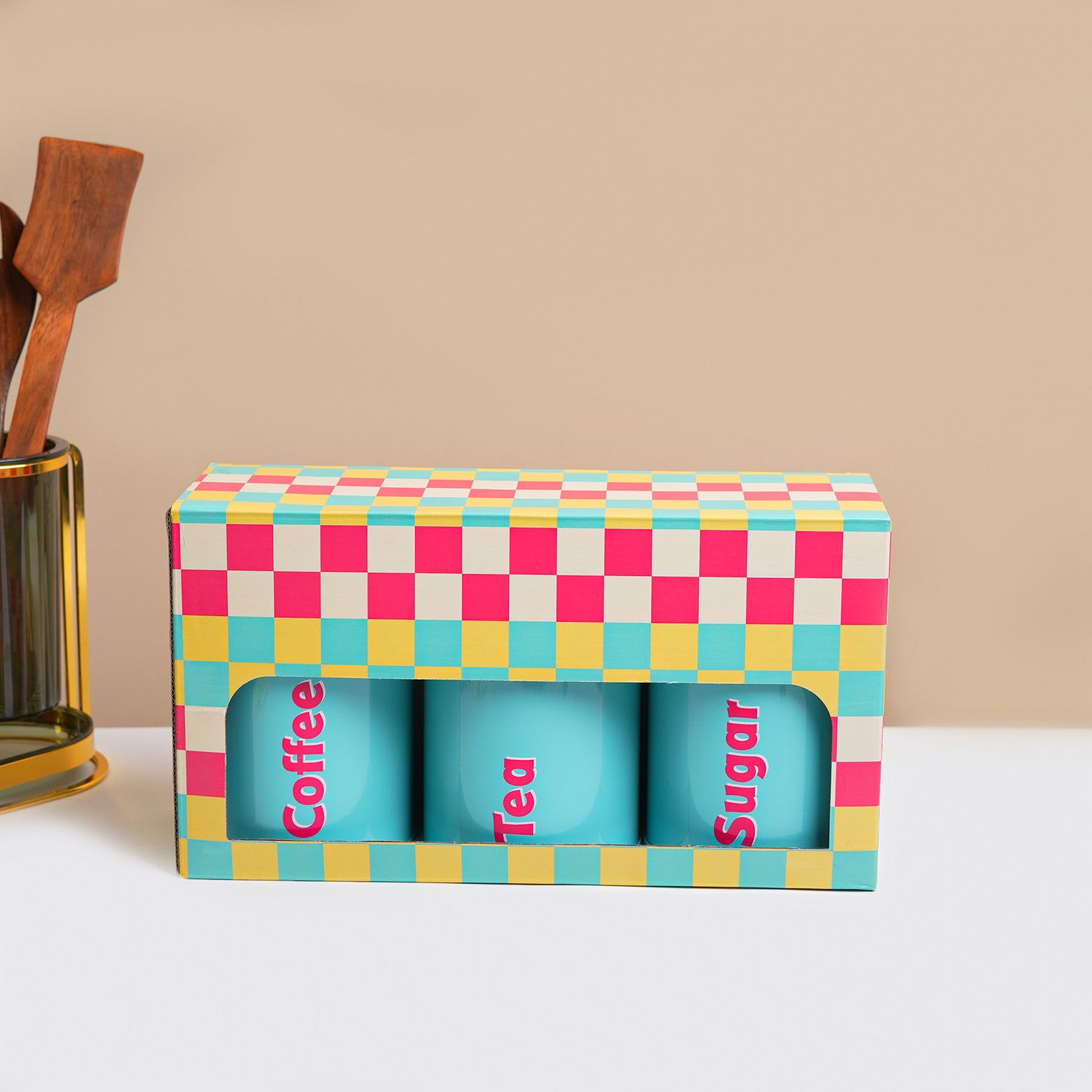 MARKET99 Turquoise Iron Coffee, Tea & Sugar Jars - (1000 ml Each, Set Of 3)