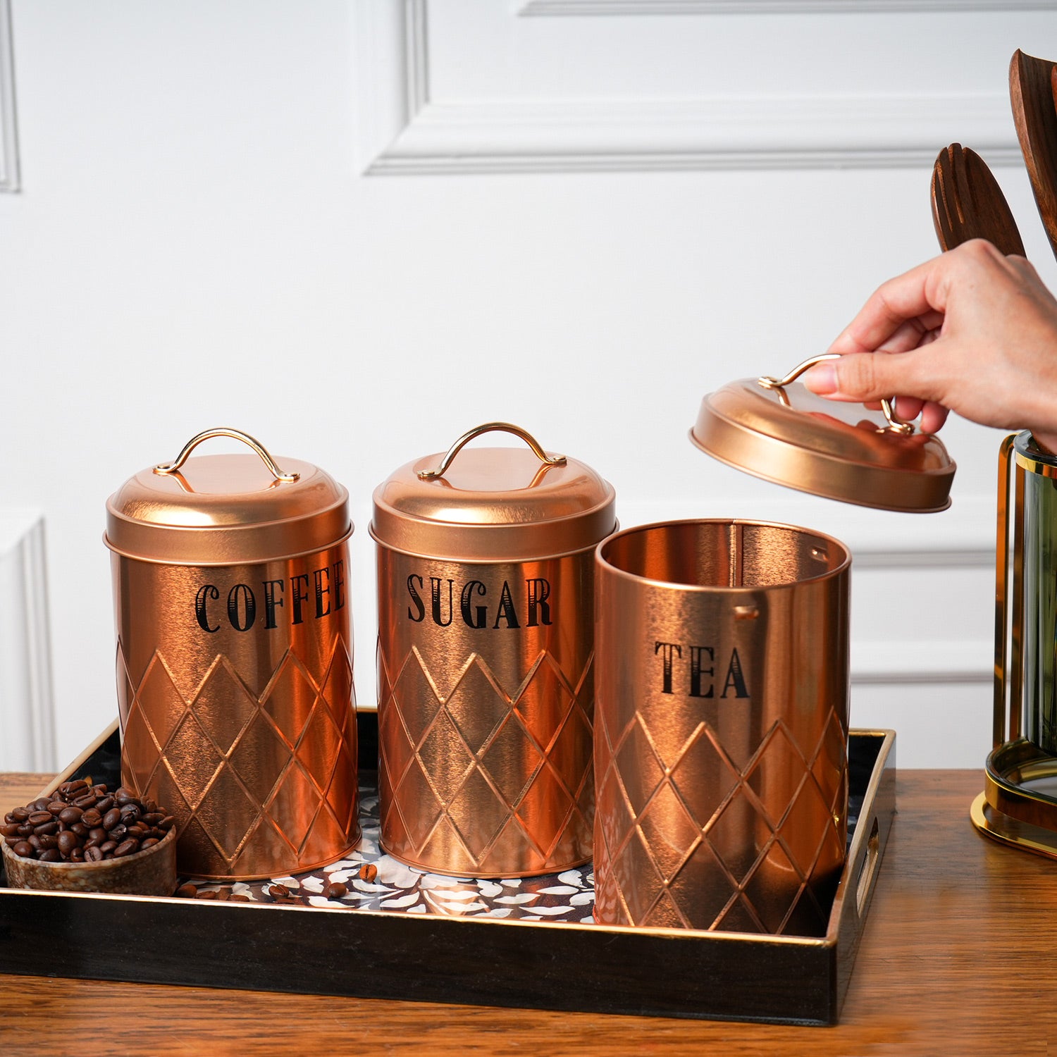 MARKET99 Golden Iron Coffee, Tea & Sugar Jars (Set of 3) - 1000mL Each