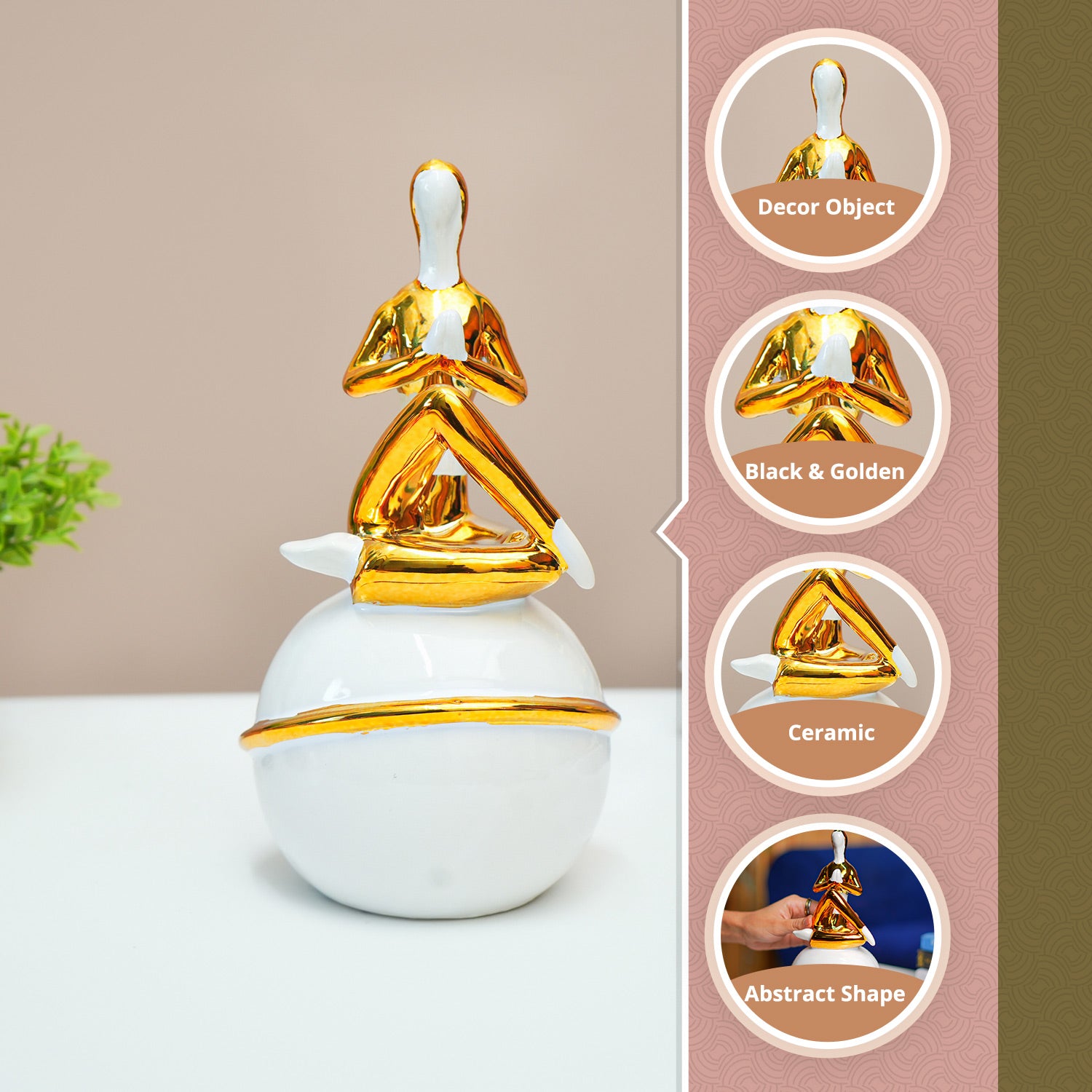 MARKET99 Ceramic Decor Object Abstract Posture Figurine in White & Golden