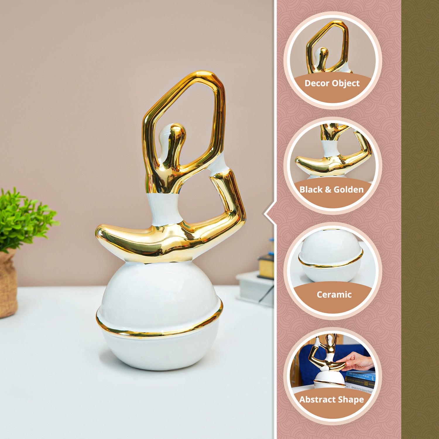 MARKET99 Ceramic Abstract Posture Figurines Decor Object in White & Golden
