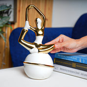 MARKET99 Ceramic Abstract Posture Figurines Decor Object in White & Golden