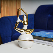 MARKET99 Ceramic Abstract Posture Figurines Decor Object in White & Golden