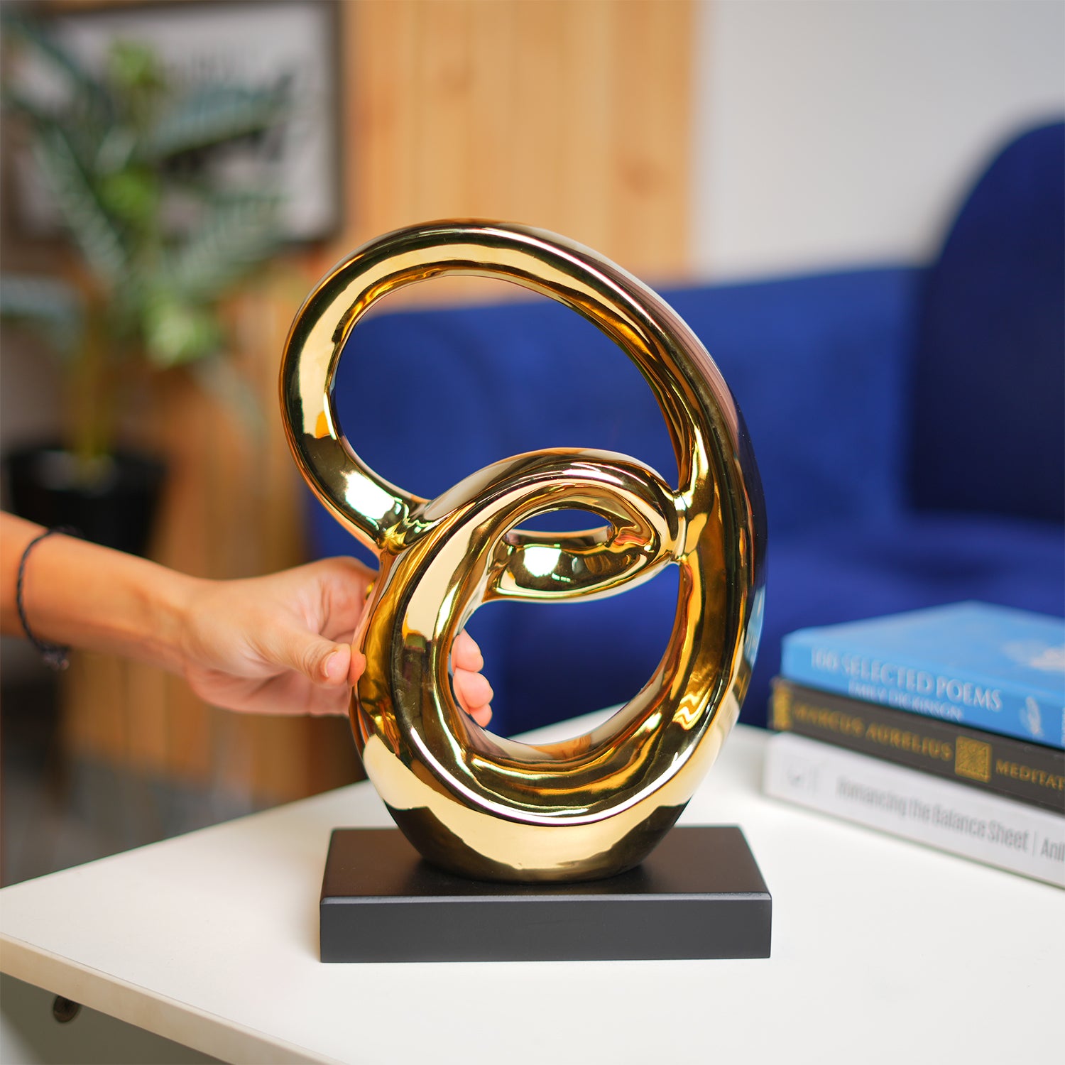 MARKET99 Ceramic Looping Shape Sculpture Decor Object in Black & Golden