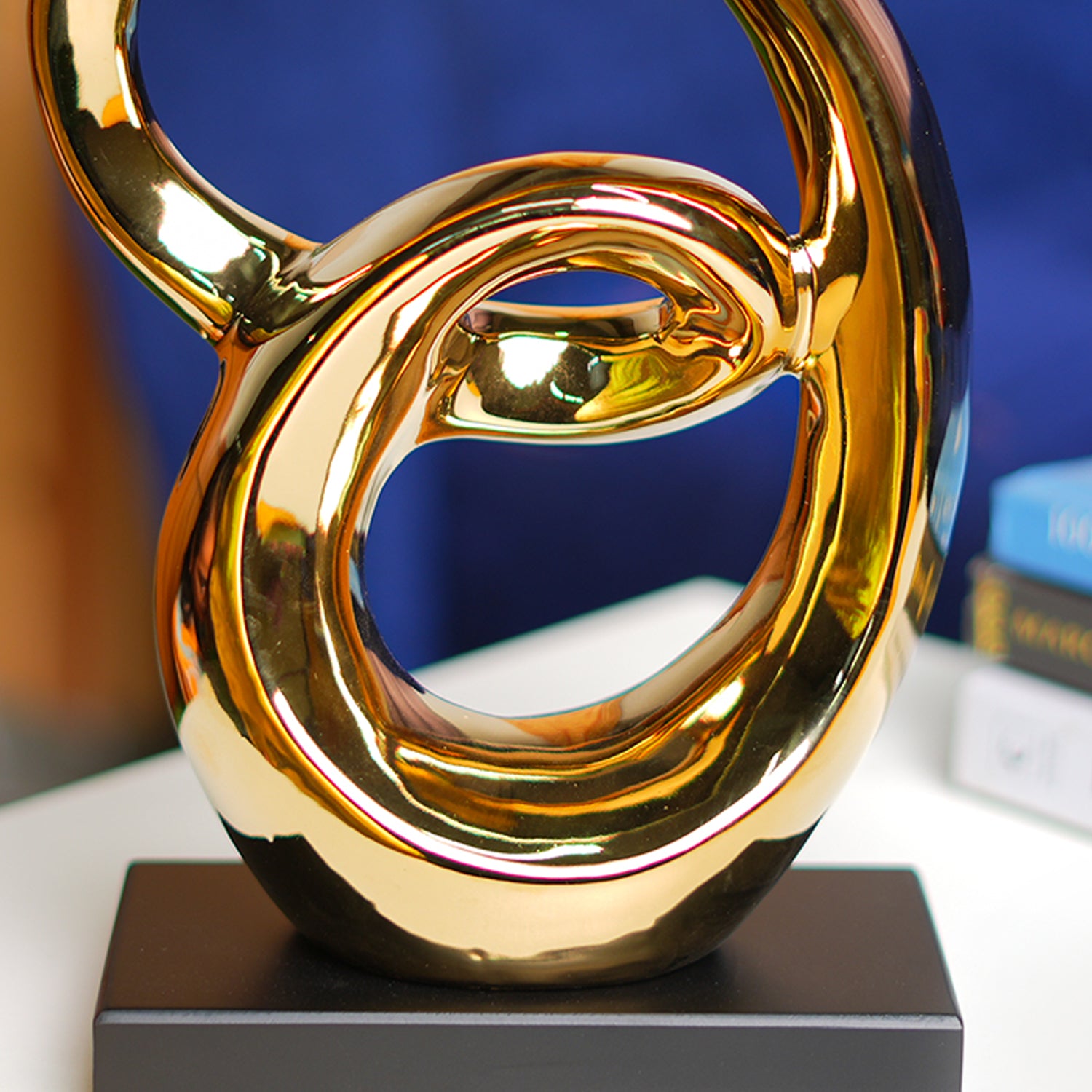 MARKET99 Ceramic Looping Shape Sculpture Decor Object in Black & Golden