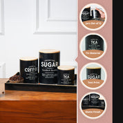MARKET99 Black Iron Coffee, Tea & Sugar Jars - (1000 ml Each, Set Of 3)