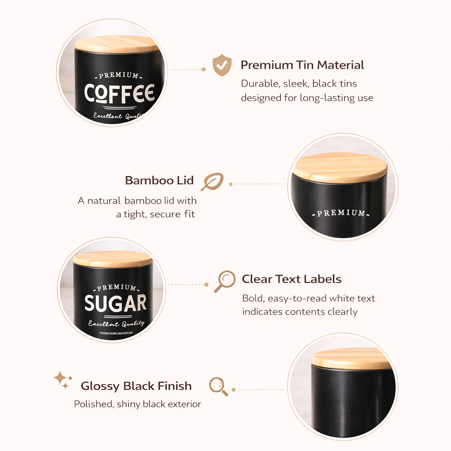 MARKET99 Black Iron Coffee, Tea & Sugar Jar Set of 3