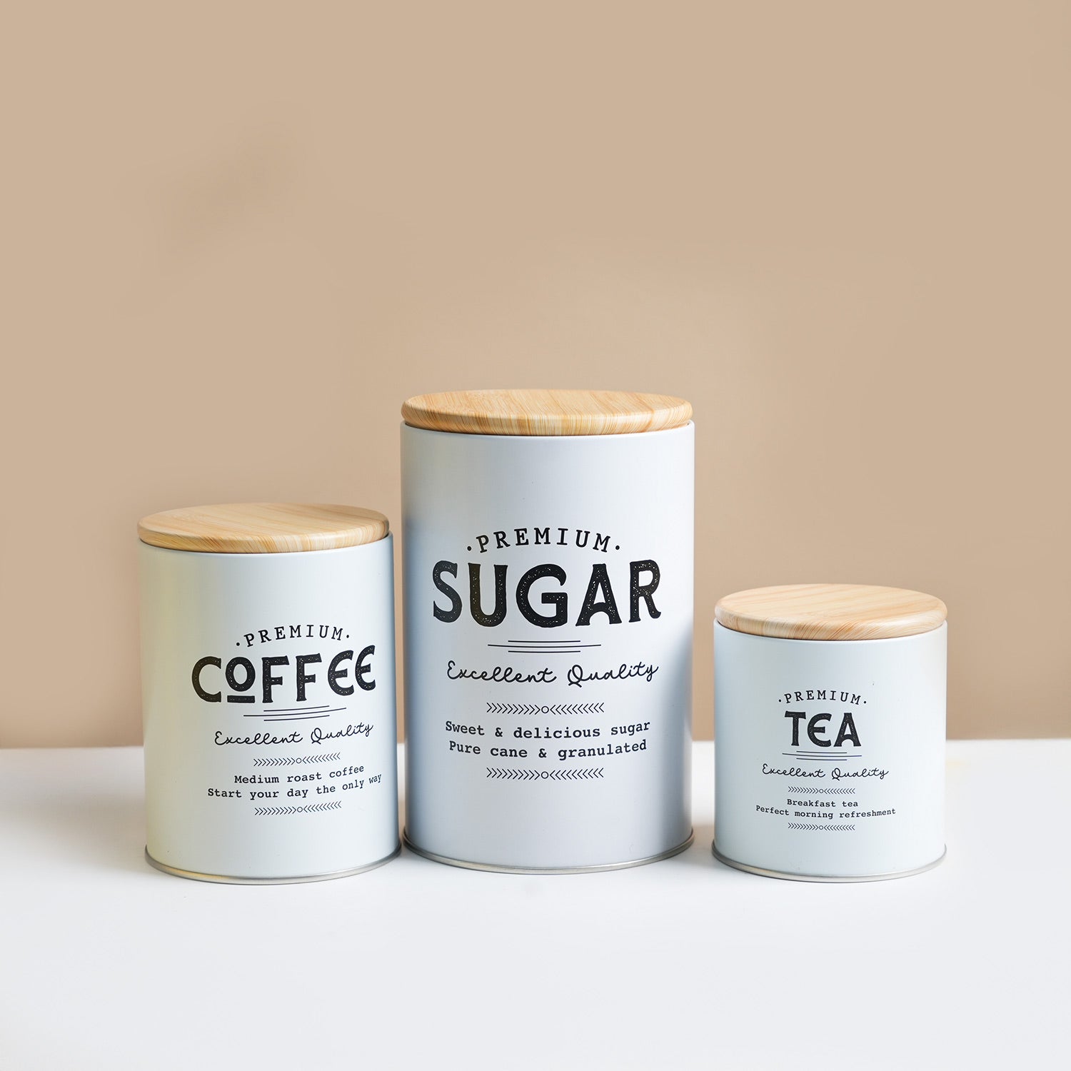 MARKET99 White Iron Coffee, Tea & Sugar Jars - (1000 ml Each, Set Of 3)