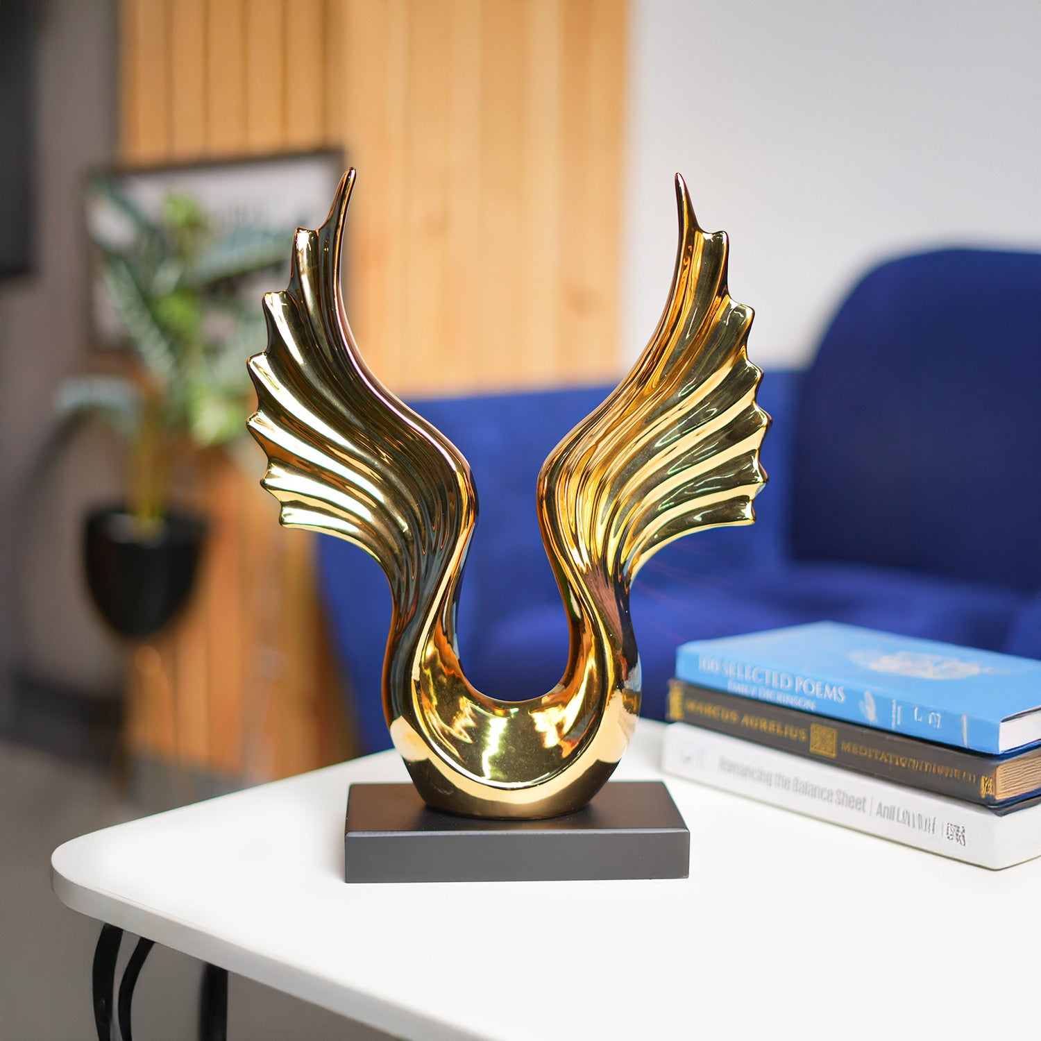 MARKET99 Black & Golden Ceramic Wing Sculpture Decor Object