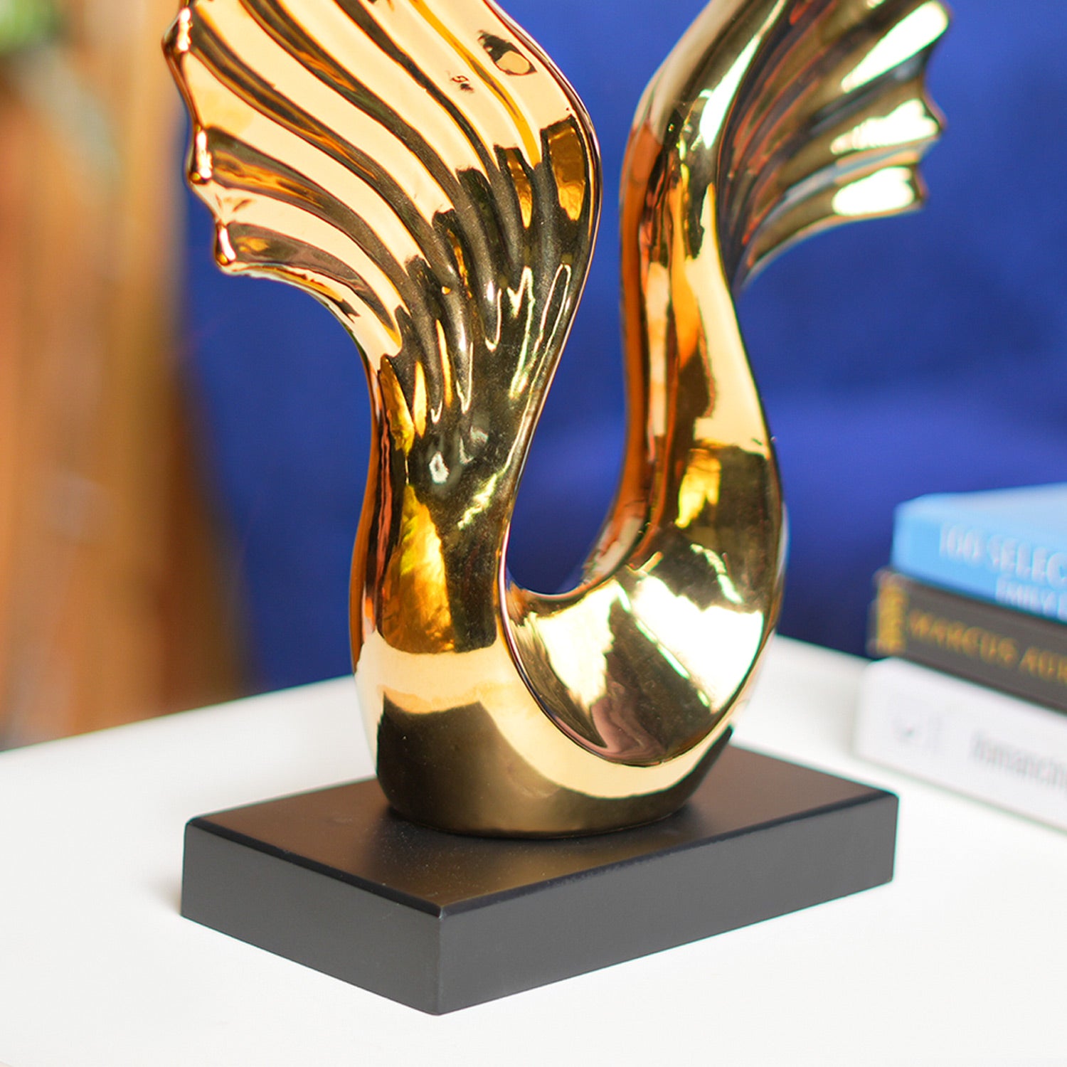MARKET99 Black & Golden Ceramic Wing Sculpture Decor Object