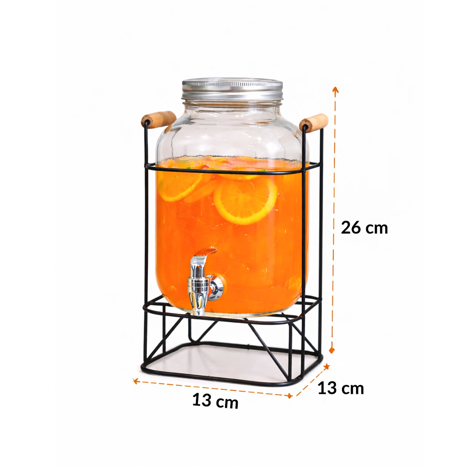 Glass Drink Dispenser with Tap & Metal Stand for Juice, Water & Beverages
