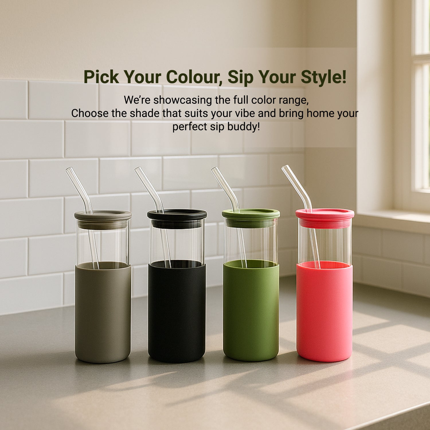 Sipper With Straw (Grey) – 480 ML