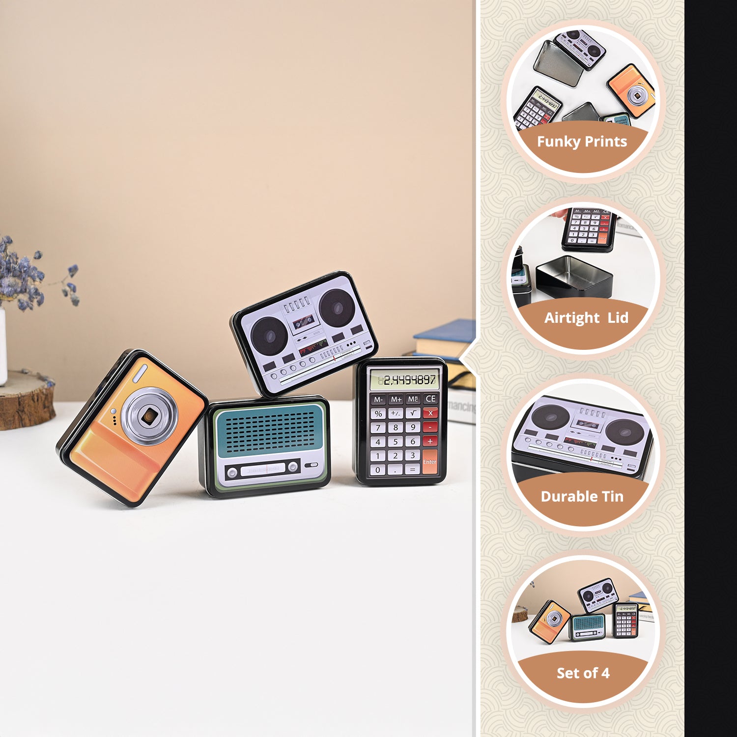 Electronic Items Print Storage Container (Set of 4)