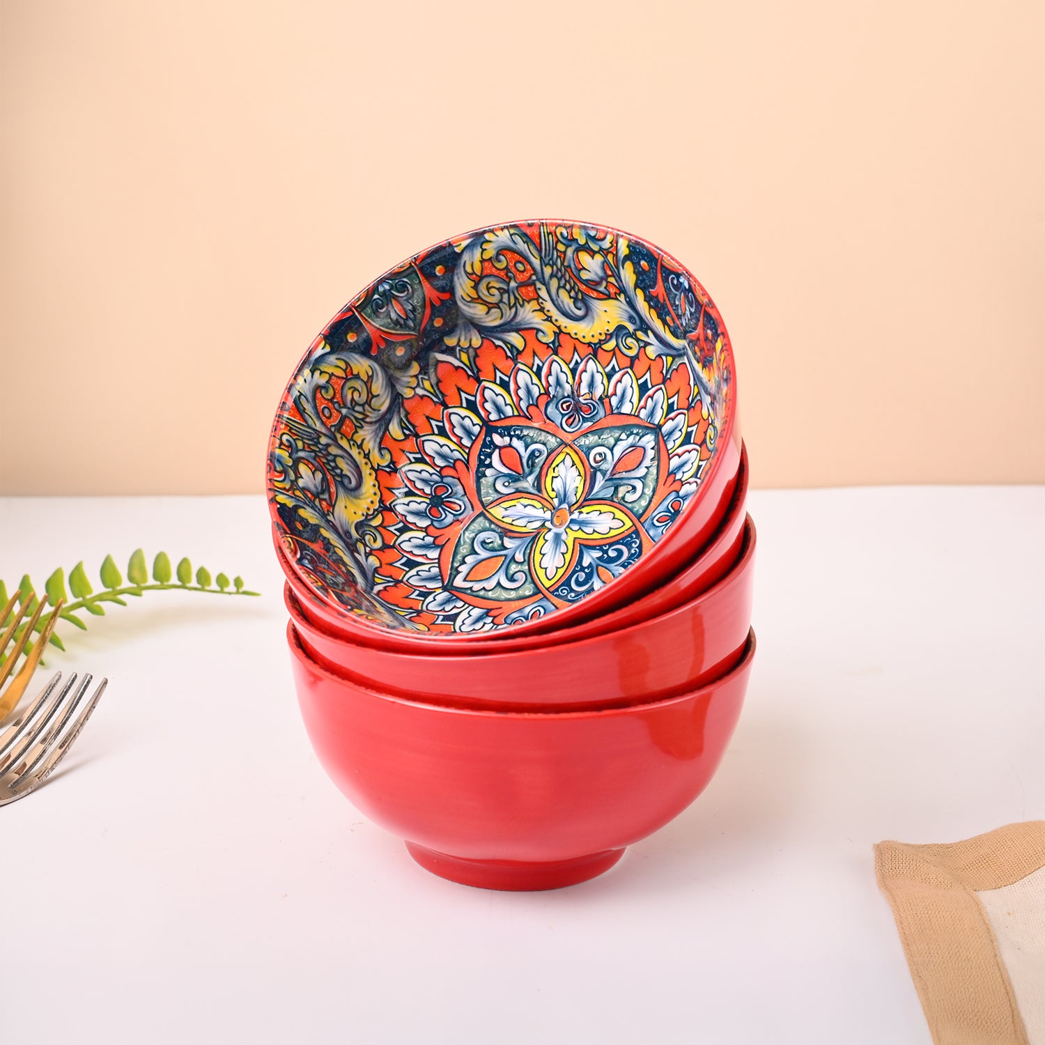 VON CASA Orange Ceramic Bowl Set Of 4