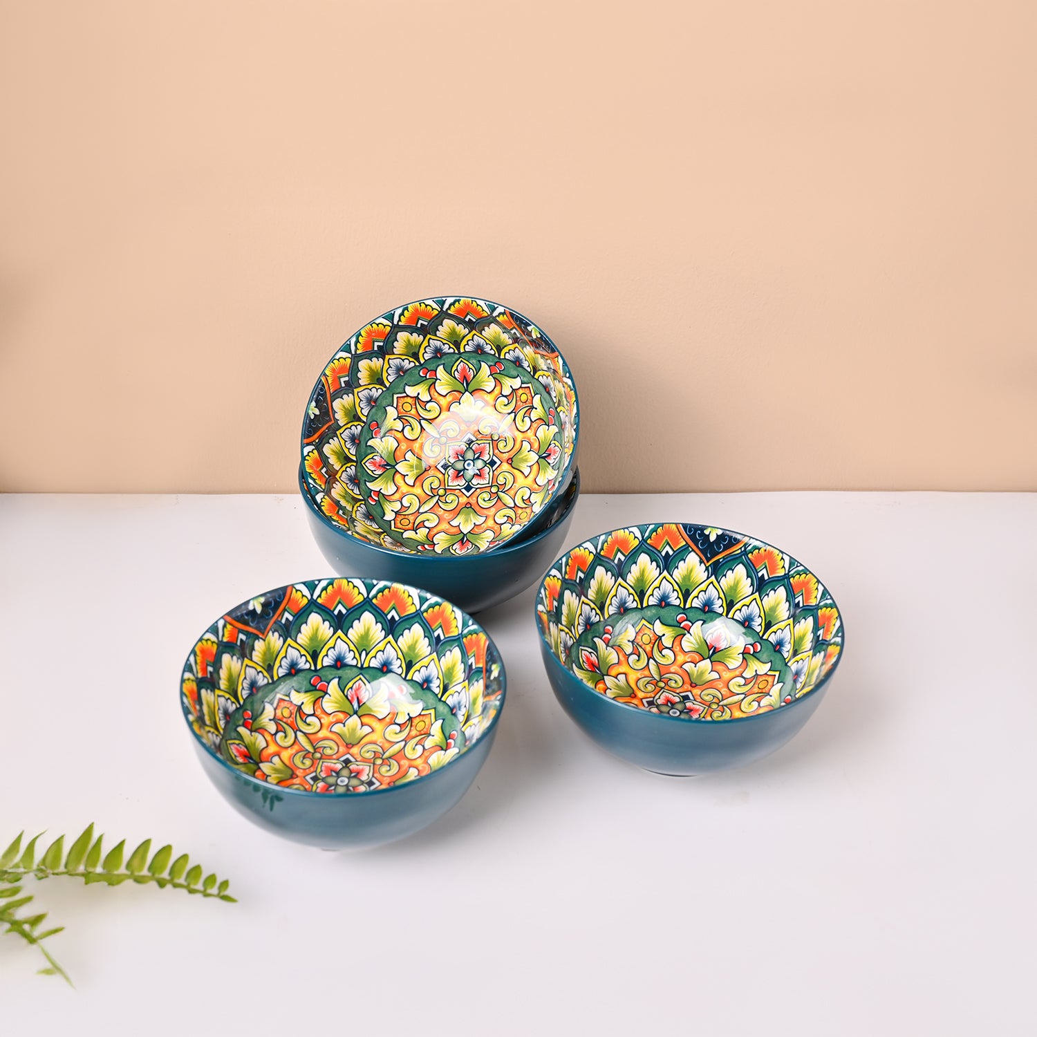 VON CASA Blue Ceramic Bowl Set Of 4