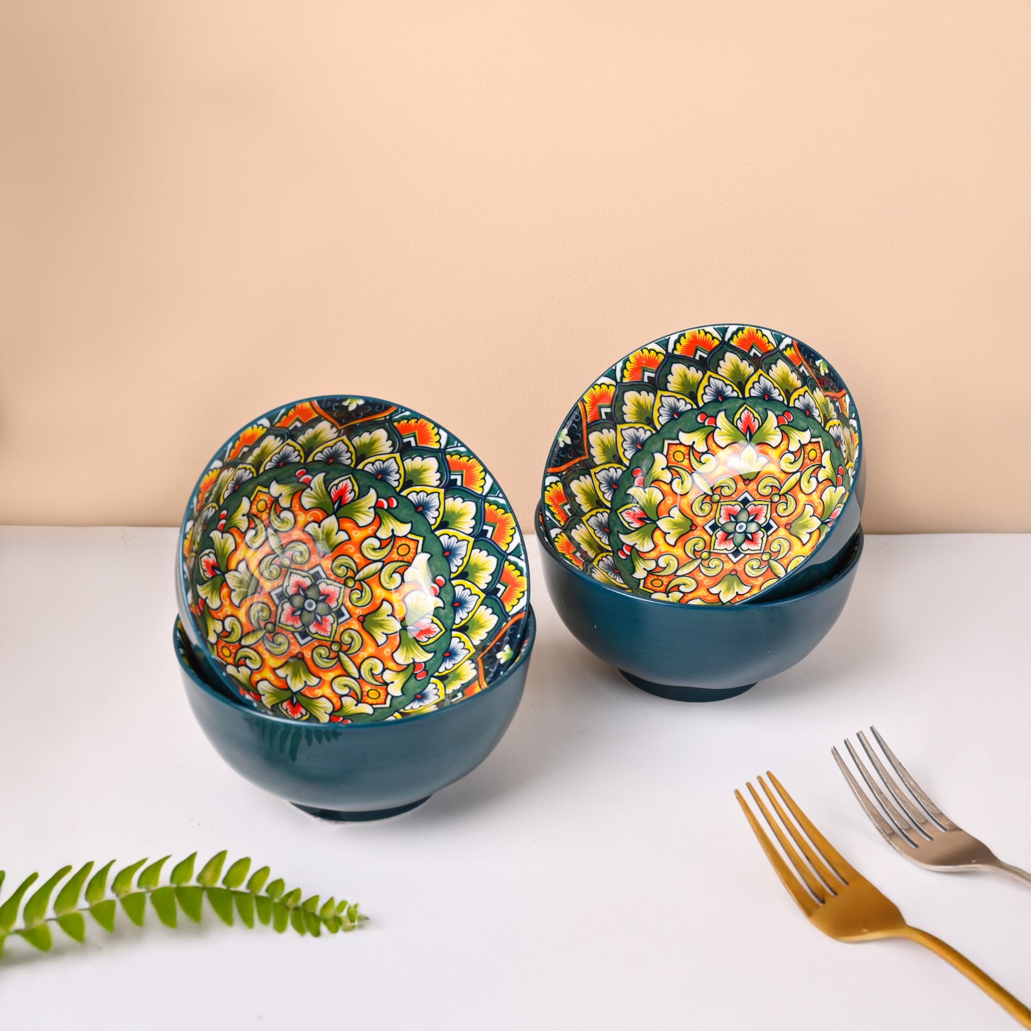 VON CASA Blue Ceramic Bowl Set Of 4