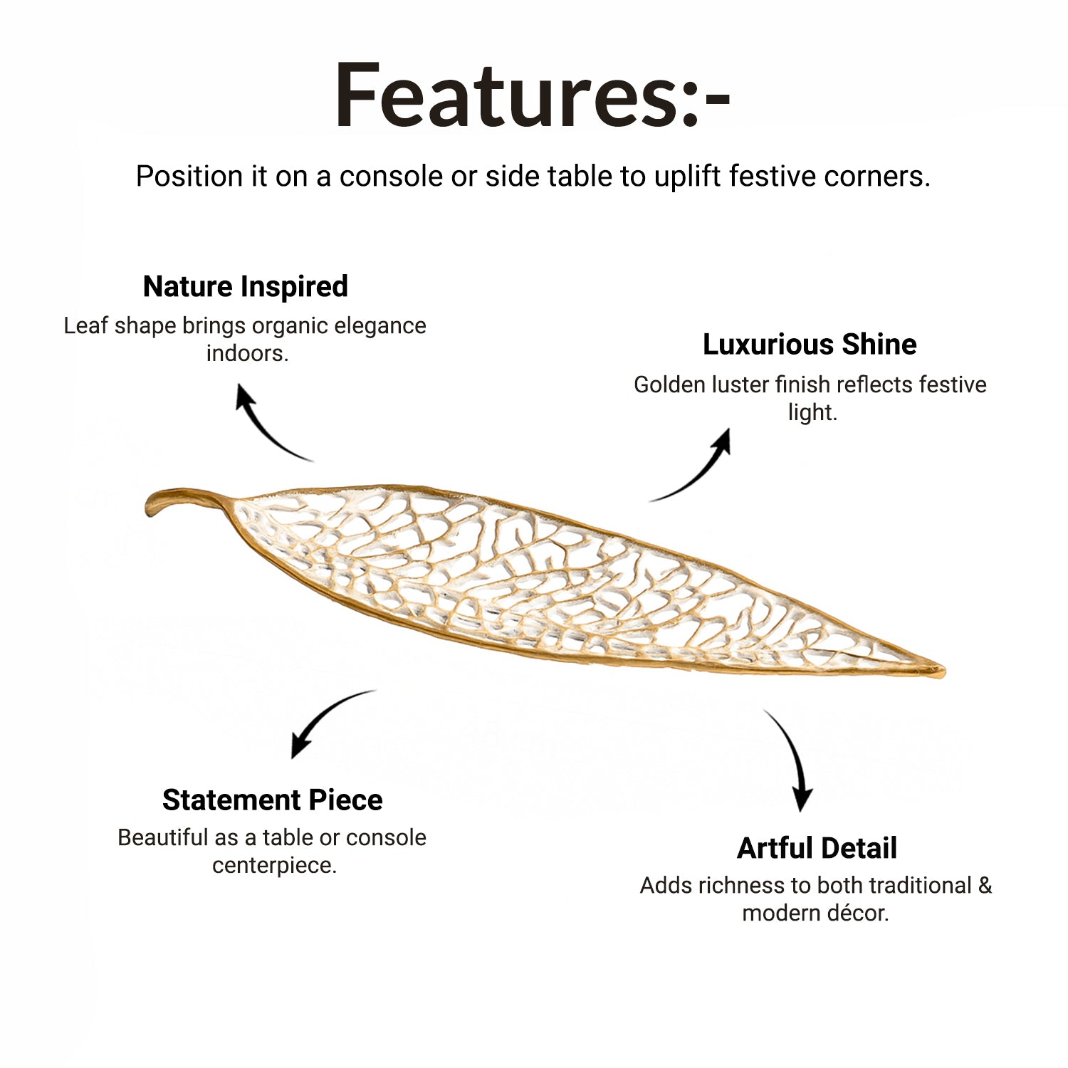 VON CASA Golden Aluminium Leaf Decor Accent