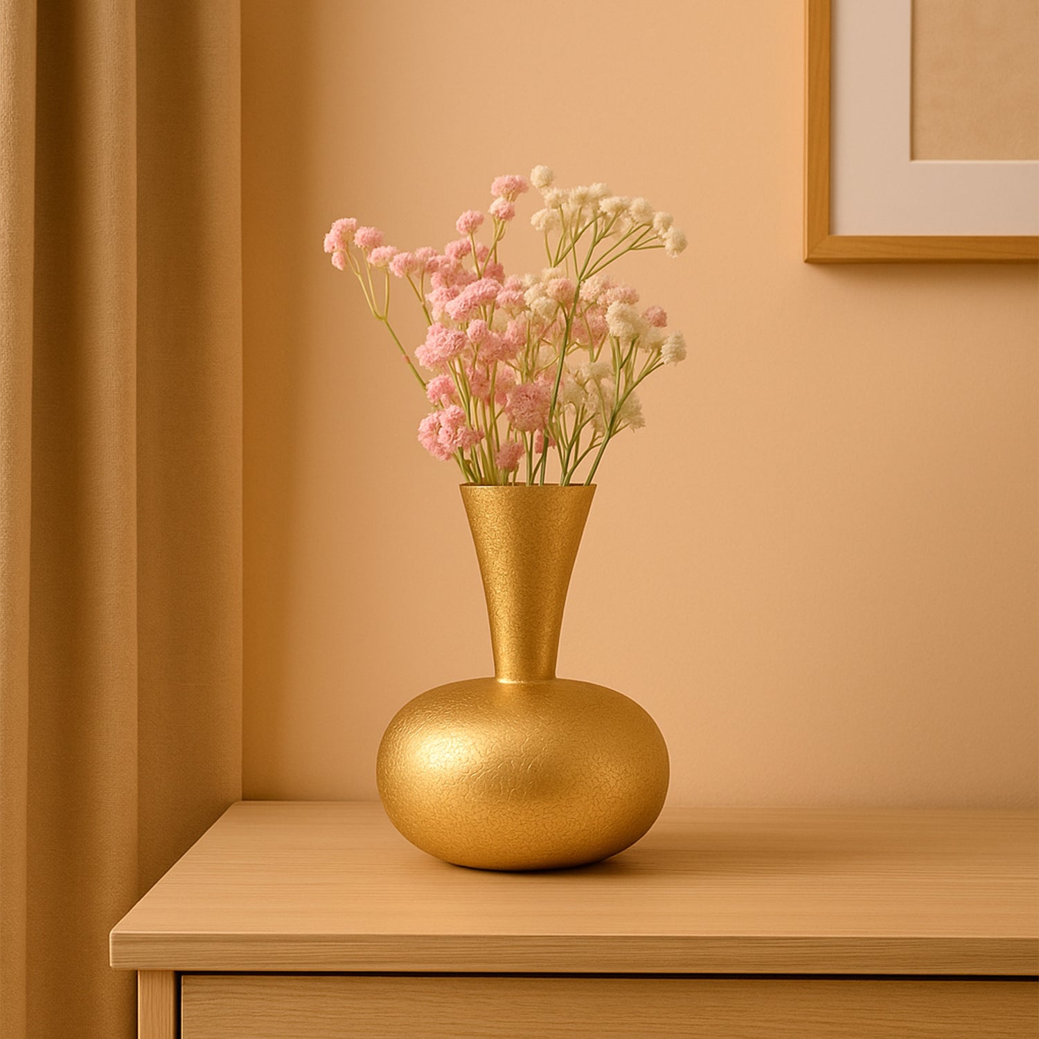 VON CASA Big Golden Surahi Flower Vase – (21 CM)