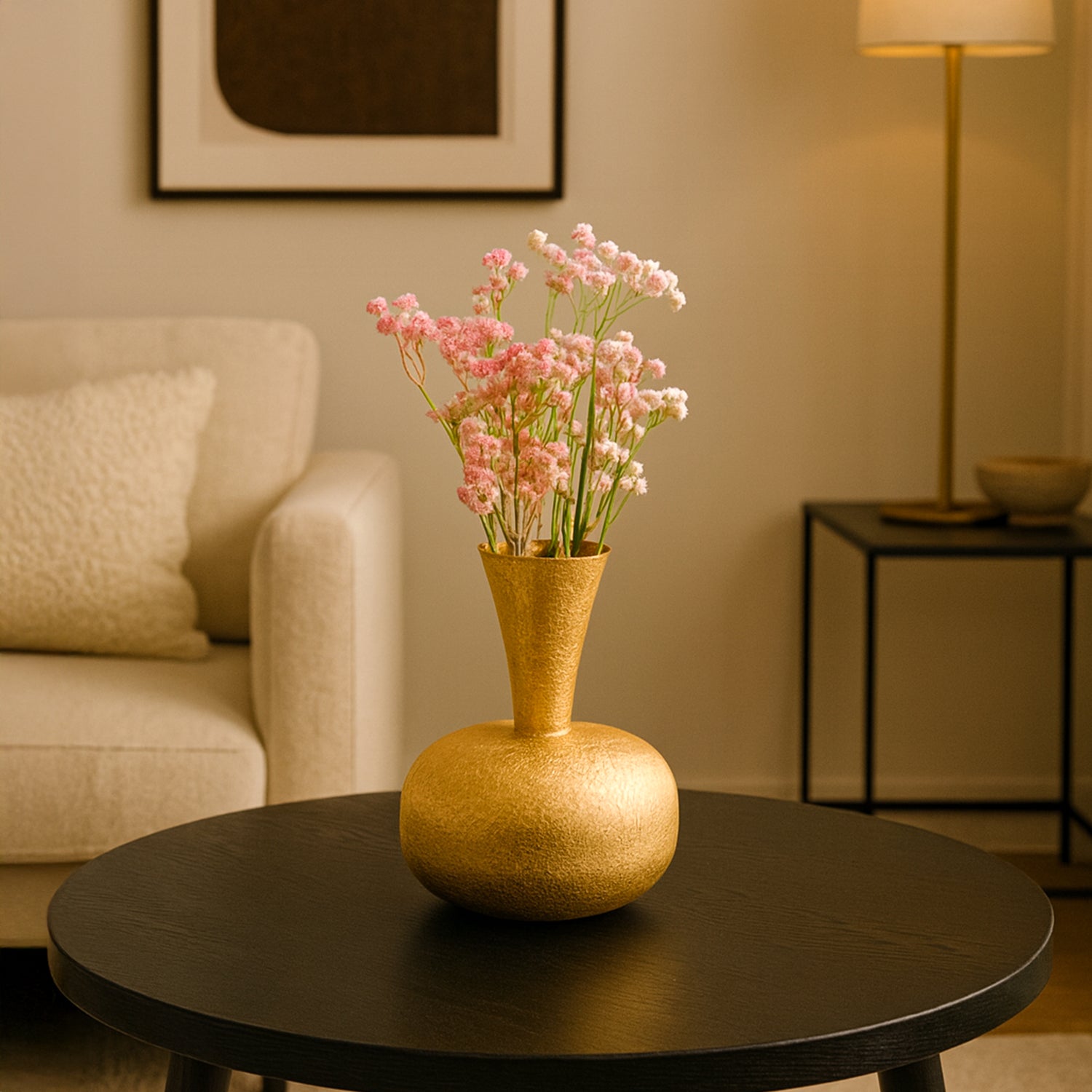 VON CASA Big Golden Surahi Flower Vase – (21 CM)