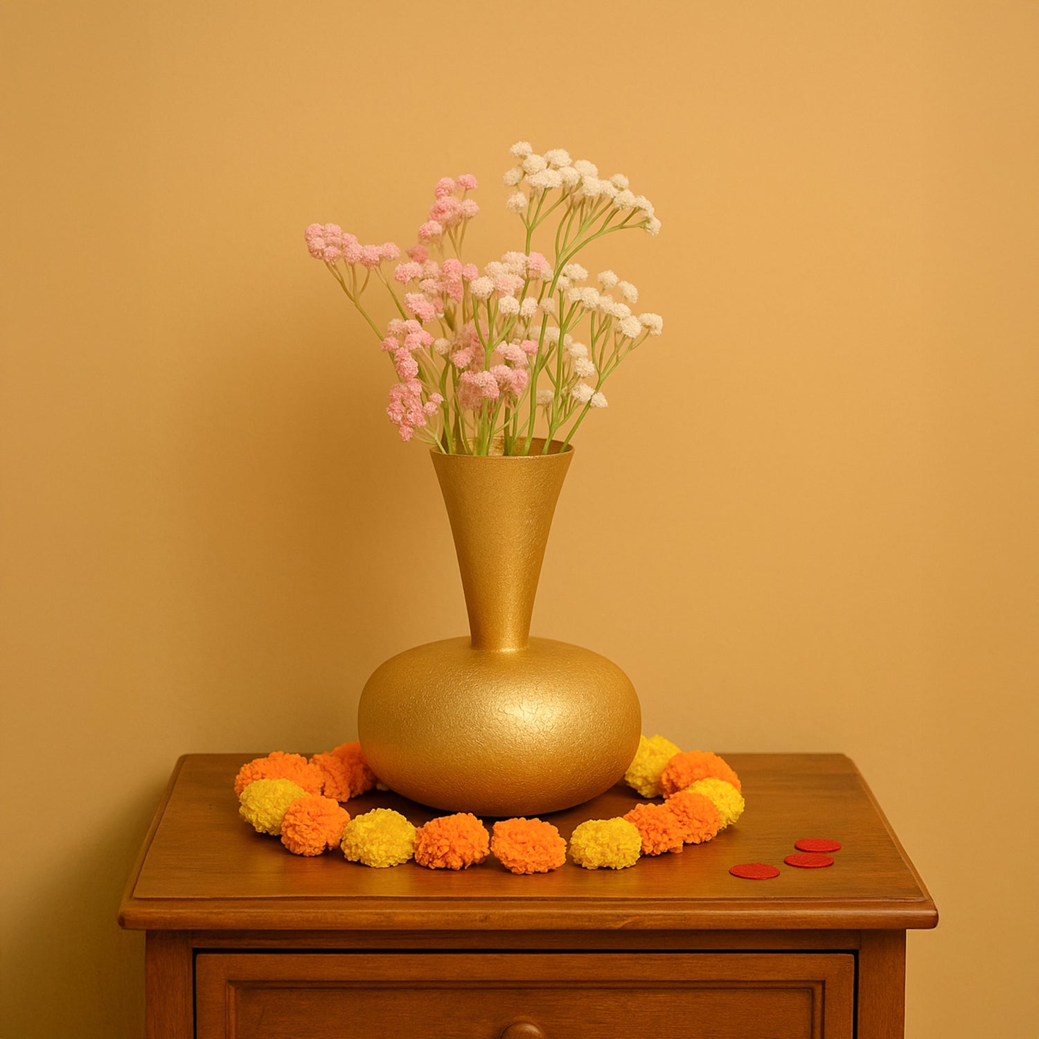 VON CASA Big Golden Surahi Flower Vase – (21 CM)