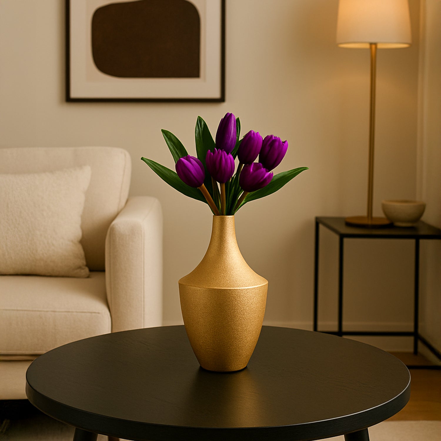 VON CASA Big Golden Surahi Flower Vase – Big (23 CM)