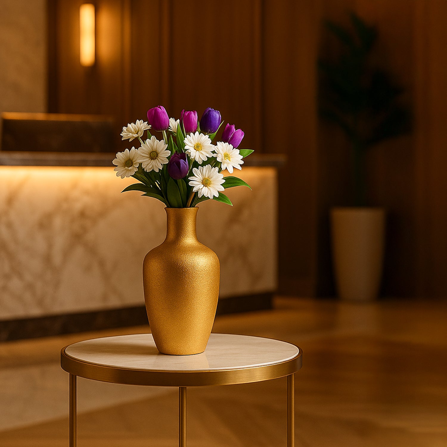 VON CASA Big Golden Surahi Flower Vase – Big (29 CM)