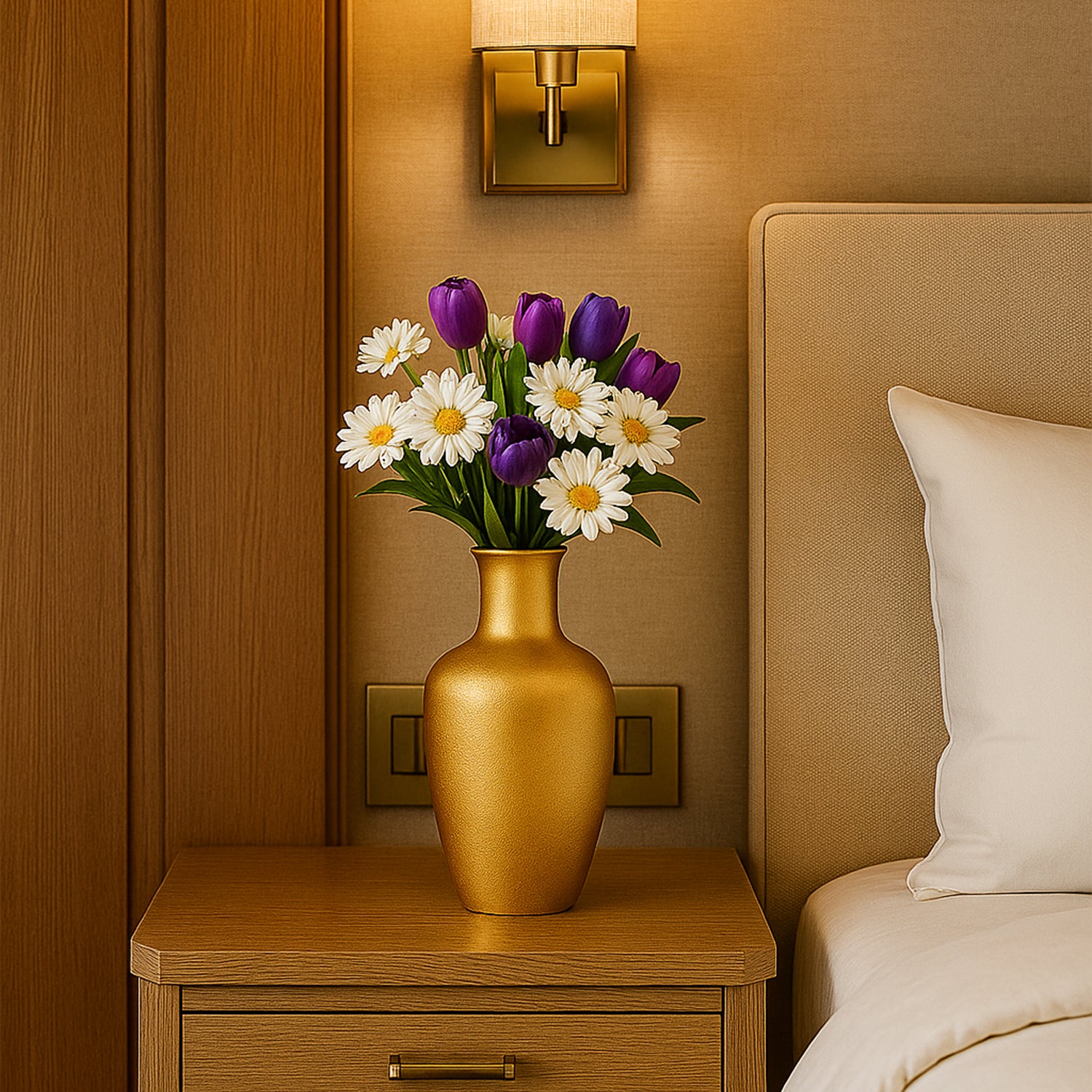 VON CASA Big Golden Surahi Flower Vase – Big (29 CM)