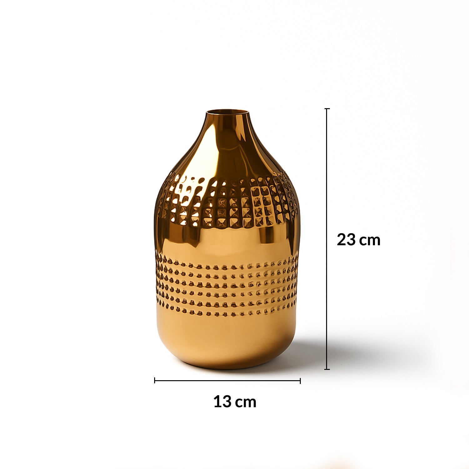 VON CASA Shiny Gold Vase – Gourd Shape (Shiny & Hammered Pattern)