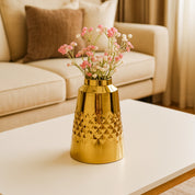VON CASA Shiny Gold Vase – Truncated Cone (Shiny & Diamond Pattern)