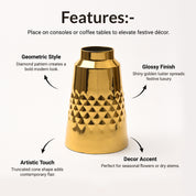 VON CASA Shiny Gold Vase – Truncated Cone (Shiny & Diamond Pattern)