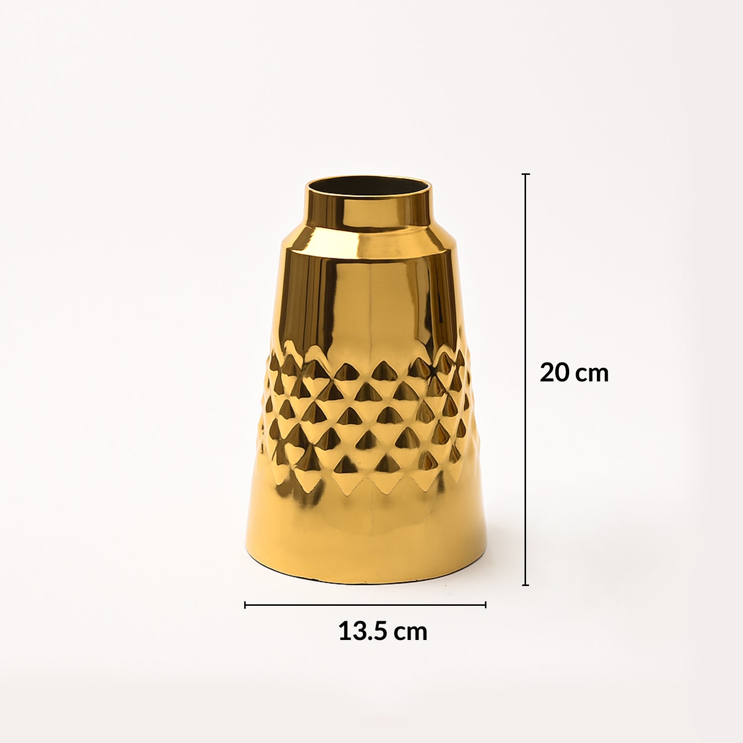 VON CASA Shiny Gold Vase – Truncated Cone (Shiny & Diamond Pattern)